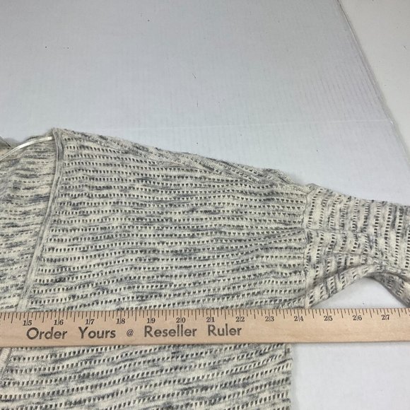 LOFT Cardigan Cotton Ivory Gray Long Sleeve Open Front Knit Sweater Size L Large - Picture 7 of 7